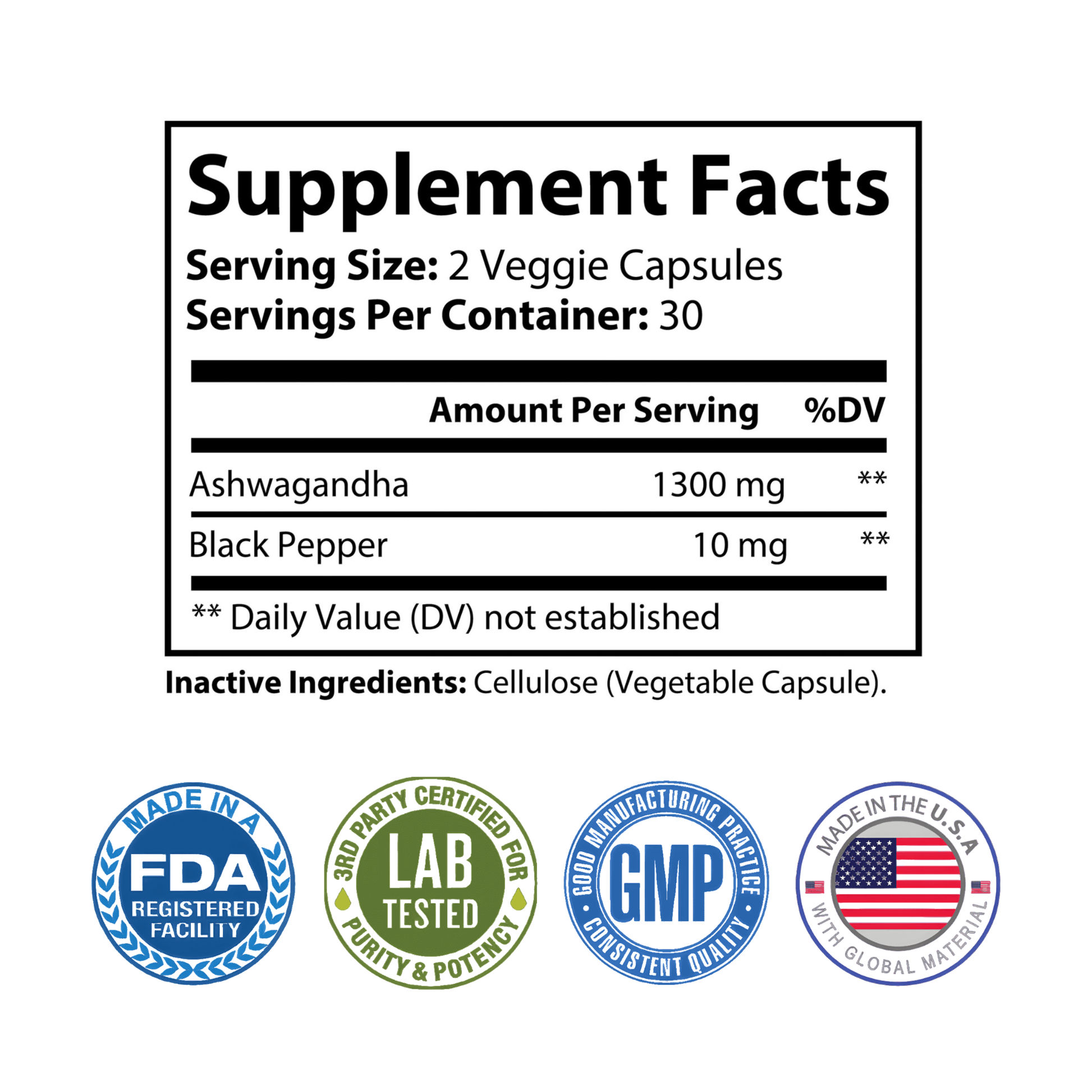 Ashwagandha and Black Pepper Nutrition Facts