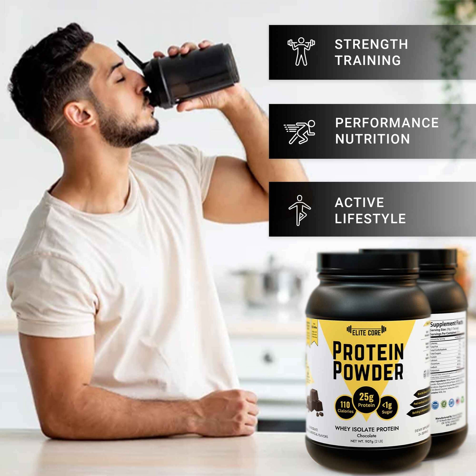 EliteCore Whey Protein Powder for Strength Training, Performance Nutrition, and Active Lifestyle.