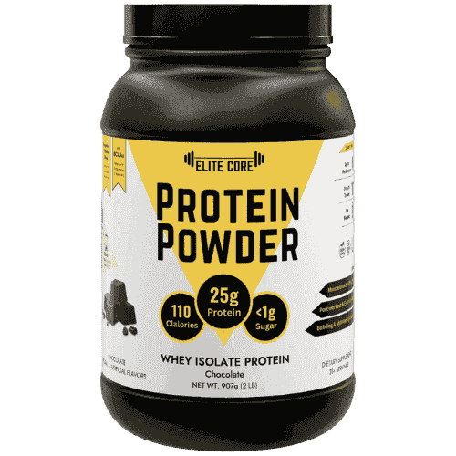 EliteCore Whey Isolate Chocolate Protein Powder for Building Muscle and Gaining Weight.