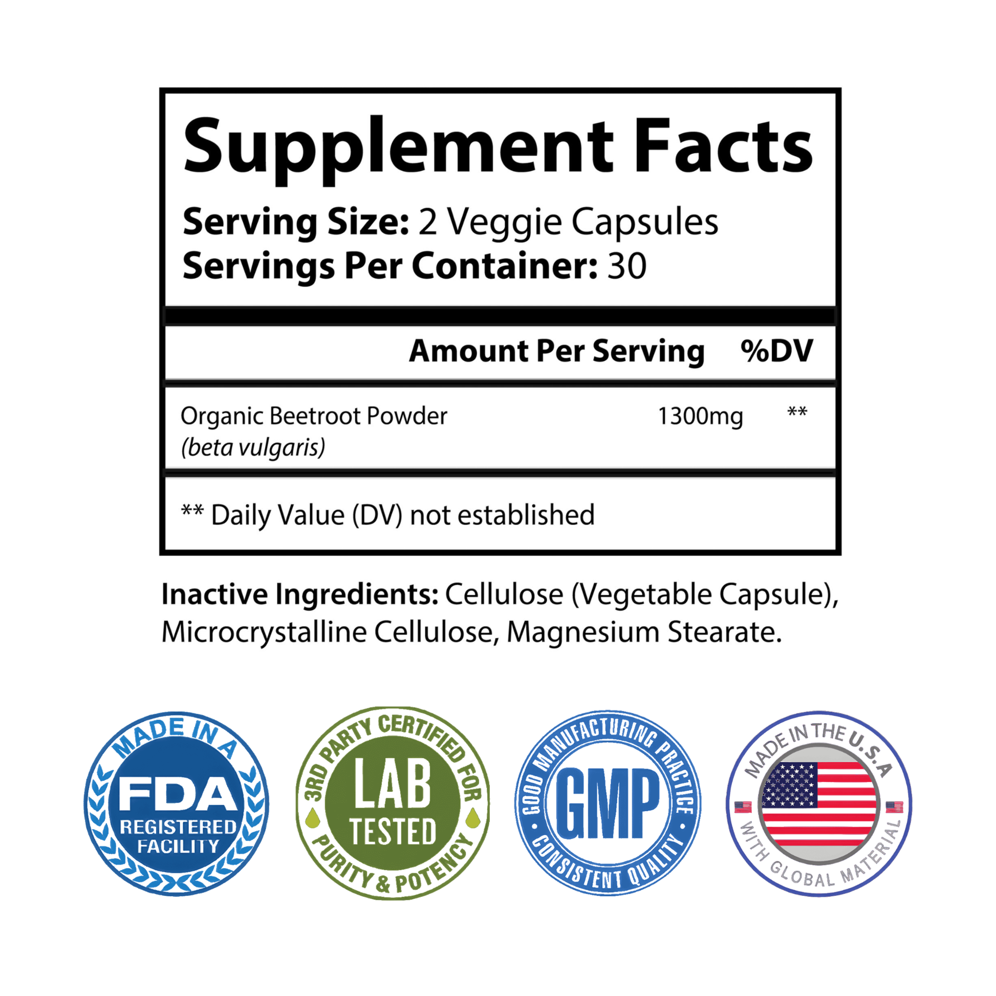 Organic Beetroot Supplement Nutrition Facts